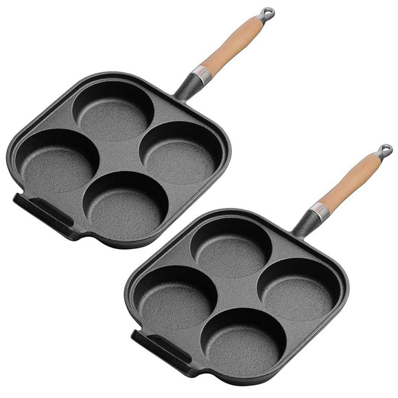 NNEAGS 2X 4 Mold Cast Iron Breakfast Fried Egg Pancake Omelette Fry Pan