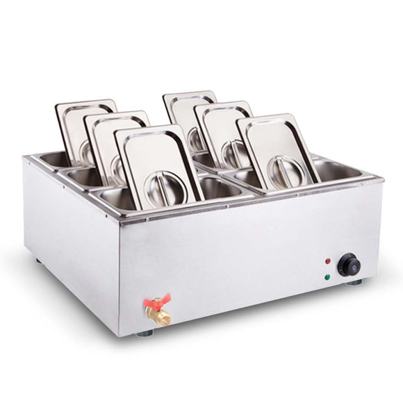 NNEAGS Stainless Steel 6 X 1/3 GN Pan Electric Bain-Marie Food Warmer with Lid