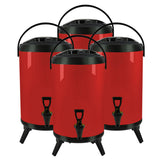 NNEAGS 4X 14L Stainless Steel Insulated Milk Tea Barrel Hot and Cold Beverage Dispenser Container with Faucet Red