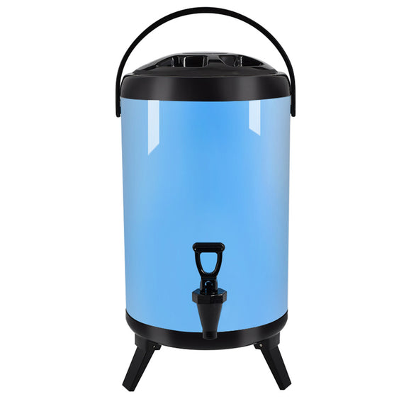 NNEAGS 14L Stainless Steel Insulated Milk Tea Barrel Hot and Cold Beverage Dispenser Container with Faucet Blue