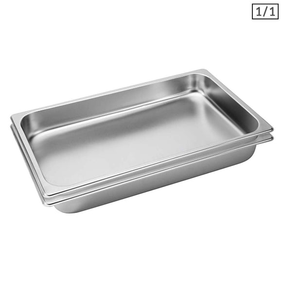 NNEAGS 2X GN Pan Full Size 1/1 GN Pan 6.5cm Deep Stainless Steel Tray