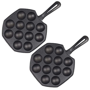 NNEAGS 2X 18CM Cast Iron Takoyaki Fry Pan Octopus Balls Maker 12 Hole Cavities Grill Mold