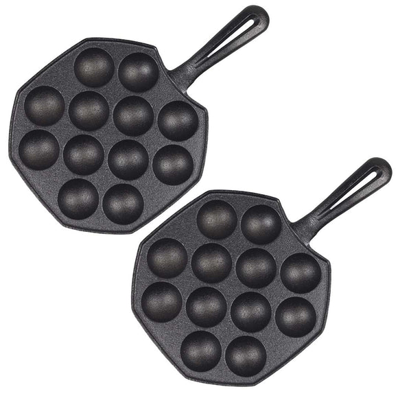 NNEAGS 2X 18CM Cast Iron Takoyaki Fry Pan Octopus Balls Maker 12 Hole Cavities Grill Mold