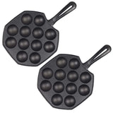 NNEAGS 2X 18CM Cast Iron Takoyaki Fry Pan Octopus Balls Maker 12 Hole Cavities Grill Mold