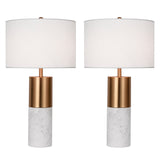 NNEAGS 2X 60cm White Marble Bedside Modern Desk Table Lamp Living Room Shade with Cylinder Base