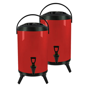 NNEAGS 2X 18L Stainless Steel Insulated Milk Tea Barrel Hot and Cold Beverage Dispenser Container with Faucet Red