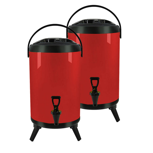 NNEAGS 2X 18L Stainless Steel Insulated Milk Tea Barrel Hot and Cold Beverage Dispenser Container with Faucet Red