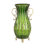 NNEAGS 51cm Green Glass Oval Floor Vase with Metal Flower Stand