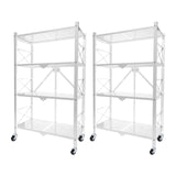 NNEAGS 2X 4 Tier Steel White Foldable Display Stand Multi-Functional Shelves Portable Storage Organizer with Wheels