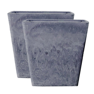 NNEAGS 2X 27cm Weathered Grey Square Resin Plant Flower Pot in Cement Pattern Planter Cachepot for Indoor Home Office