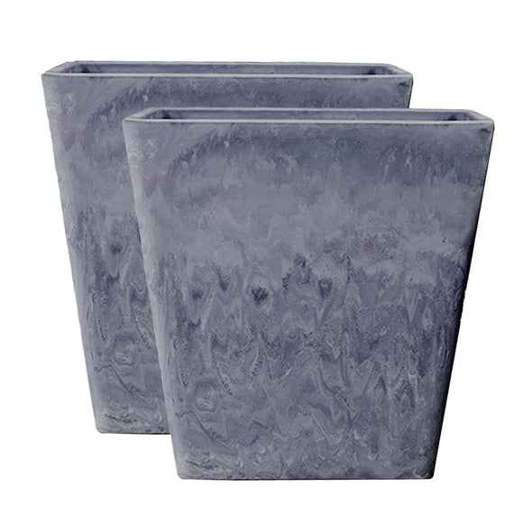 NNEAGS 2X 27cm Weathered Grey Square Resin Plant Flower Pot in Cement Pattern Planter Cachepot for Indoor Home Office