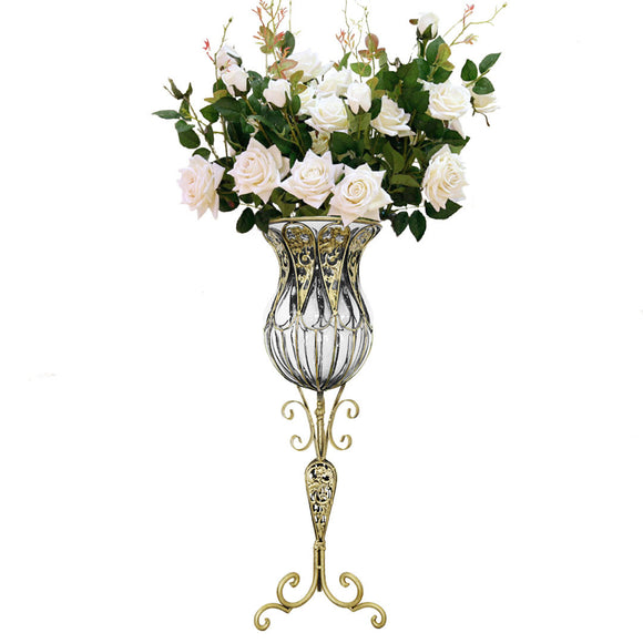 NNEAGS 85cm Clear Glass Tall Floor Vase with 12pcs White Artificial Fake Flower Set