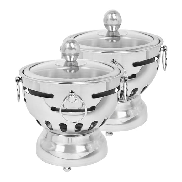 NNEAGS 2X Stainless Steel Mini Asian Buffet Hot Pot Single Person Shabu Alcohol Stove Burner with Glass Lid