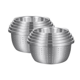 NNEAGS 2X Stainless Steel Nesting Basin Colander Perforated Kitchen Sink Washing Bowl Metal Basket Strainer Set of 5