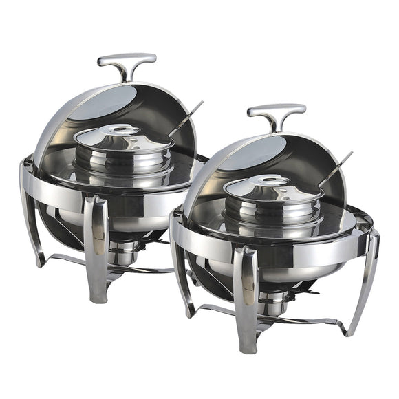 NNEAGS 2X 6.5L Stainless Steel Round Soup Tureen Bowl Station Roll Top Buffet Chafing Dish Catering Chafer Food Warmer Server