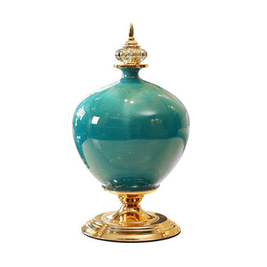 NNEAGS 38.50cm Ceramic Oval Flower Vase with Gold Metal Base Green