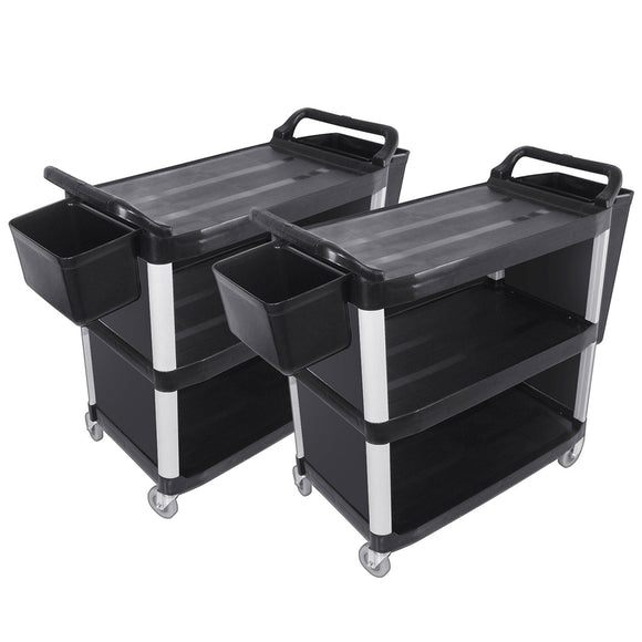 NNEAGS 2X 3 Tier Covered Food Trolley Food Waste Cart Storage Mechanic Kitchen with Bins