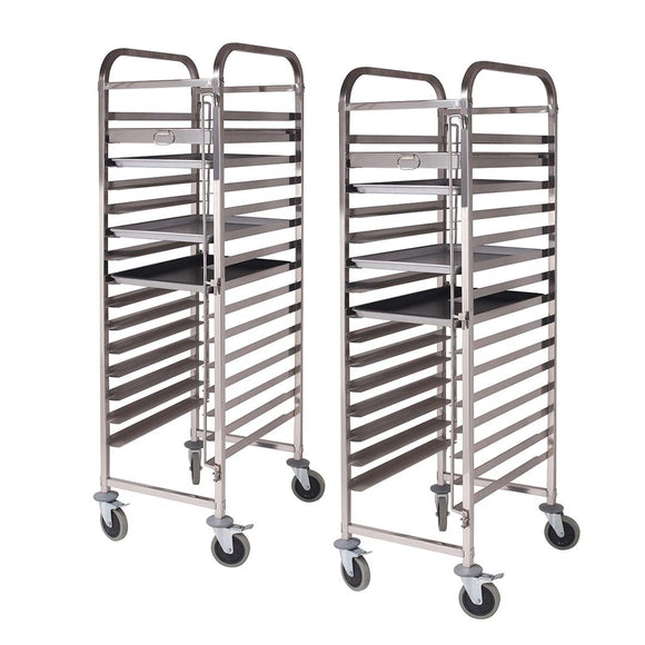 NNEAGS 2X Trolley 15 Tier Stainless Steel Cake Bakery Trolley Suits 60*40cm Tray