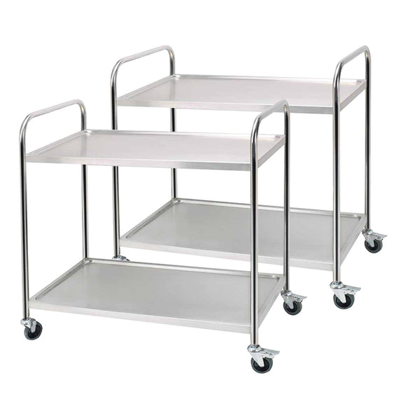 NNEAGS 2X 2 Tier 86x54x94cm Stainless Steel Kitchen Dinning Food Cart Trolley Utility Round Large