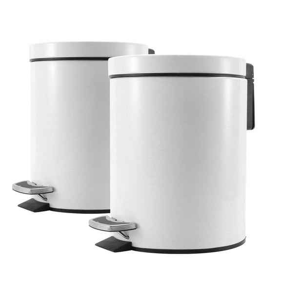 NNEAGS 2X 7L Foot Pedal Stainless Steel Rubbish Recycling Garbage Waste Trash Bin Round White