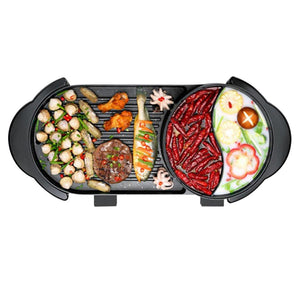 NNEAGS 2 in 1 Electric Non-Stick BBQ Teppanyaki Grill Plate Steamboat Hotpot 2-8 Person