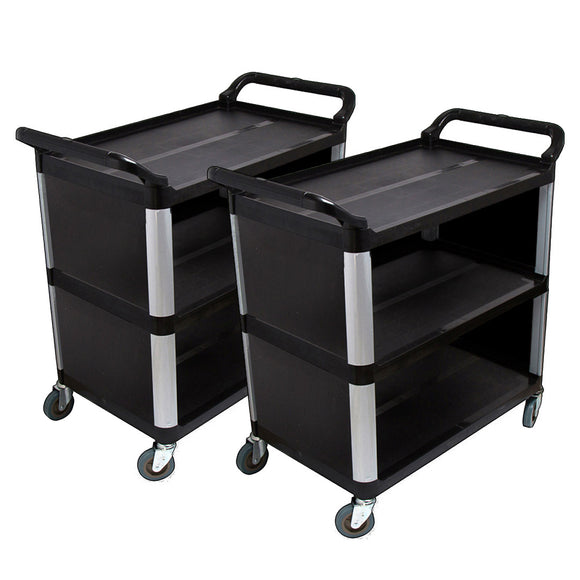 NNEAGS 2X 3 Tier Covered Food Trolley Food Waste Cart Storage Mechanic Kitchen Black