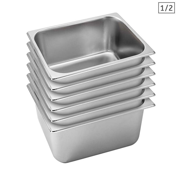 NNEAGS 6X GN Pan Full Size 1/2 GN Pan 20cm Deep Stainless Steel Tray