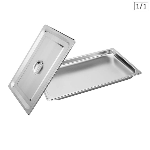 NNEAGS GN Pan Full Size 1/1 GN Pan 2cm Deep Stainless Steel Tray With Lid