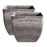 NNEAGS 2X 27cm Rock Grey Square Resin Plant Flower Pot in Cement Pattern Planter Cachepot for Indoor Home Office