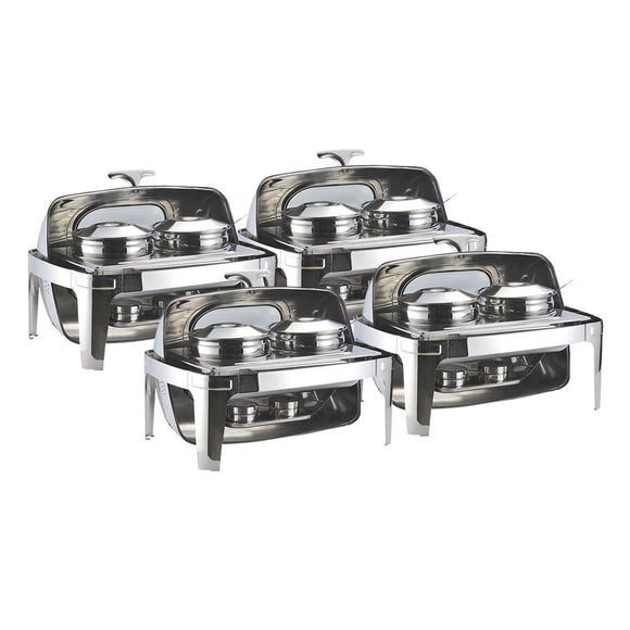 NNEAGS 4X 6.5L Stainless Steel Double Soup Tureen Bowl Station Roll Top Buffet Chafing Dish Catering Chafer Food Warmer Server