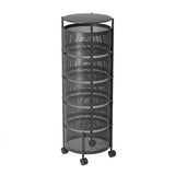 NNEAGS 5 Tier Steel Round Rotating Kitchen Cart Multi-Functional Shelves Portable Storage Organizer with Wheels