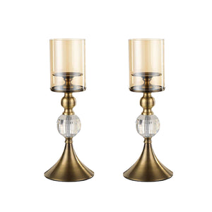 NNEAGS 2X 38cm Glass Candle Holder Candle Stand Glass/Metal