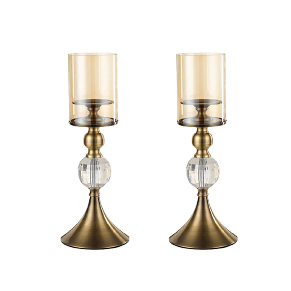 NNEAGS 2X 38cm Glass Candle Holder Candle Stand Glass/Metal