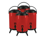 NNEAGS 4X 12L Stainless Steel Insulated Milk Tea Barrel Hot and Cold Beverage Dispenser Container with Faucet Red