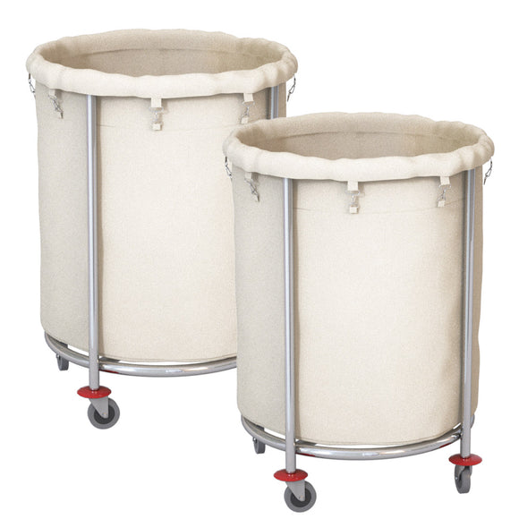 NNEAGS 2X Stainless Steel Round Soiled Linen Laundry Trolley Cart with Wheels White
