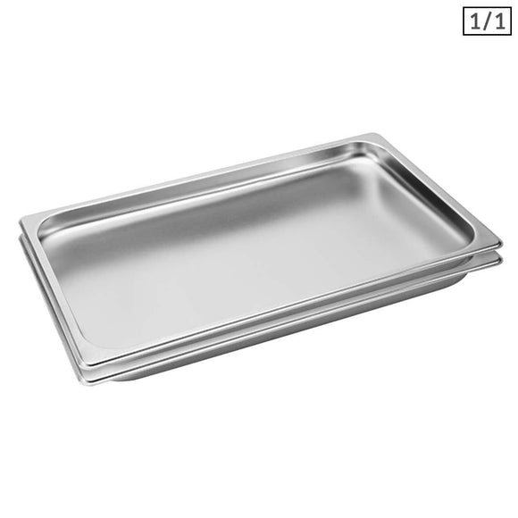 NNEAGS 2X GN Pan Full Size 1/1 GN Pan 2cm Deep Stainless Steel Tray