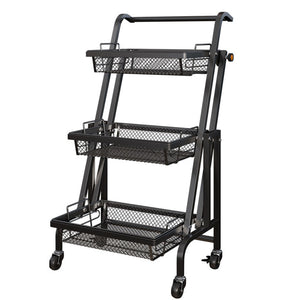 NNEAGS 3 Tier Steel Black Adjustable Kitchen Cart Multi-Functional Shelves Portable Storage Organizer with Wheels