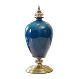 NNEAGS 42.50cm Ceramic Oval Flower Vase with Gold Metal Base Dark Blue