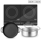NNEAGS Dual Burners Cooktop Stove, 30cm Cast Iron Frying Pan Skillet and 28cm Induction Casserole