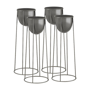 NNEAGS 4X 50cm Round Wire Metal Flower Pot Stand with Black Flowerpot Holder Rack Display