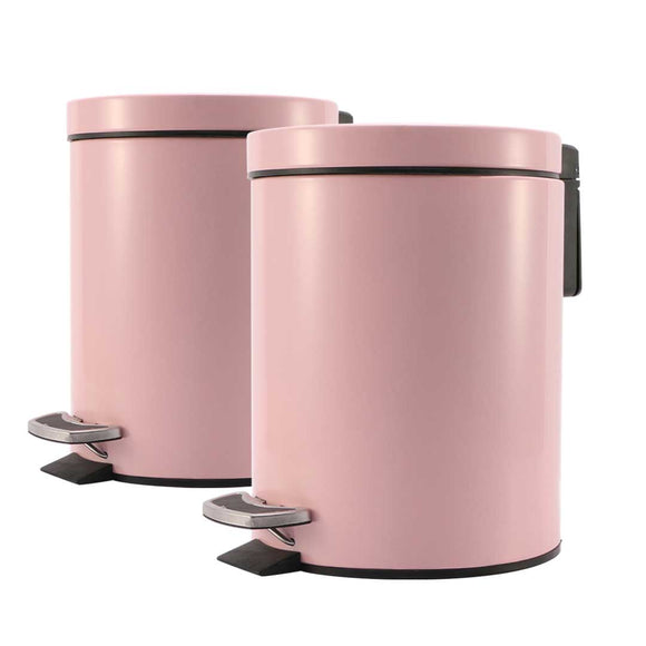 NNEAGS 2X 12L Foot Pedal Stainless Steel Rubbish Recycling Garbage Waste Trash Bin Round Pink