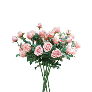 NNEAGS 8 Bunch Artificial Silk Rose 5 Heads Flower Fake Bridal Bouquet Table Decor Light Pink
