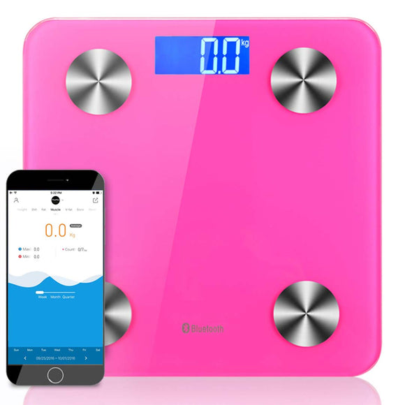 NNEAGS Wireless Bluetooth Digital Body Fat Scale Bathroom Health Analyser Weight Pink
