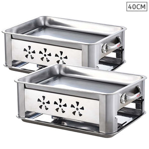 NNEAGS 2X 40CM Portable Stainless Steel Outdoor Chafing Dish BBQ Fish Stove Grill Plate