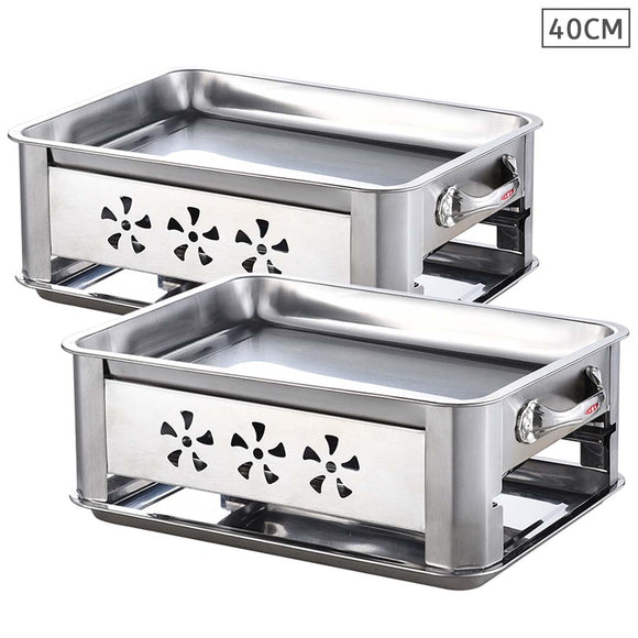 NNEAGS 2X 40CM Portable Stainless Steel Outdoor Chafing Dish BBQ Fish Stove Grill Plate