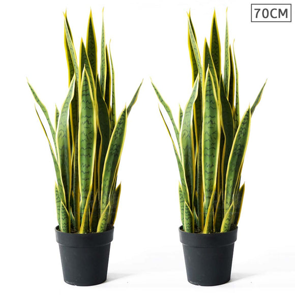 NNEAGS 2X 70cm Artificial Indoor Yellow Edge Tiger Piran Fake Decoration Tree Flower Pot Plant