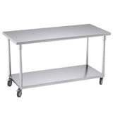 NNEAGS 150cm Catering Kitchen Stainless Steel Prep Work Bench Table with Wheels