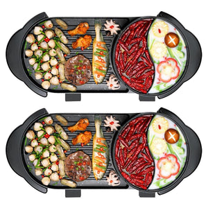 NNEAGS 2X 2  in 1 Electric Non-Stick BBQ Teppanyaki Grill Plate Steamboat Hotpot 2-8 Person