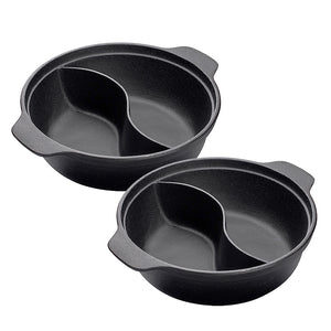 NNEAGS 2X 32CM Round Cast Iron Shabu Shabu Hotpot Beef Chicken Stew Wok Two-Flavor Division