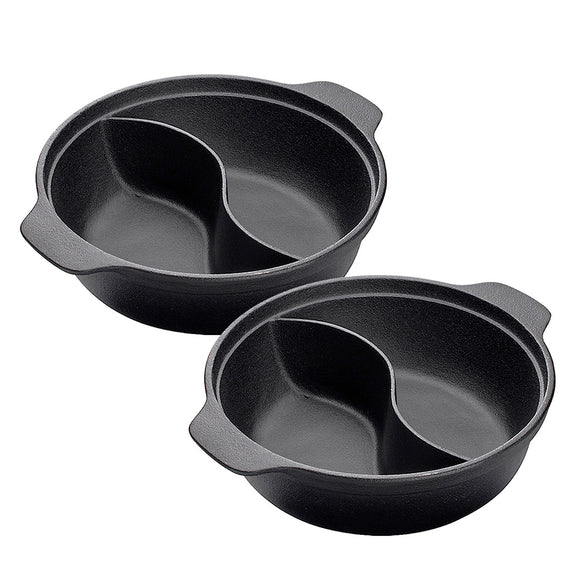 NNEAGS 2X 32CM Round Cast Iron Shabu Shabu Hotpot Beef Chicken Stew Wok Two-Flavor Division